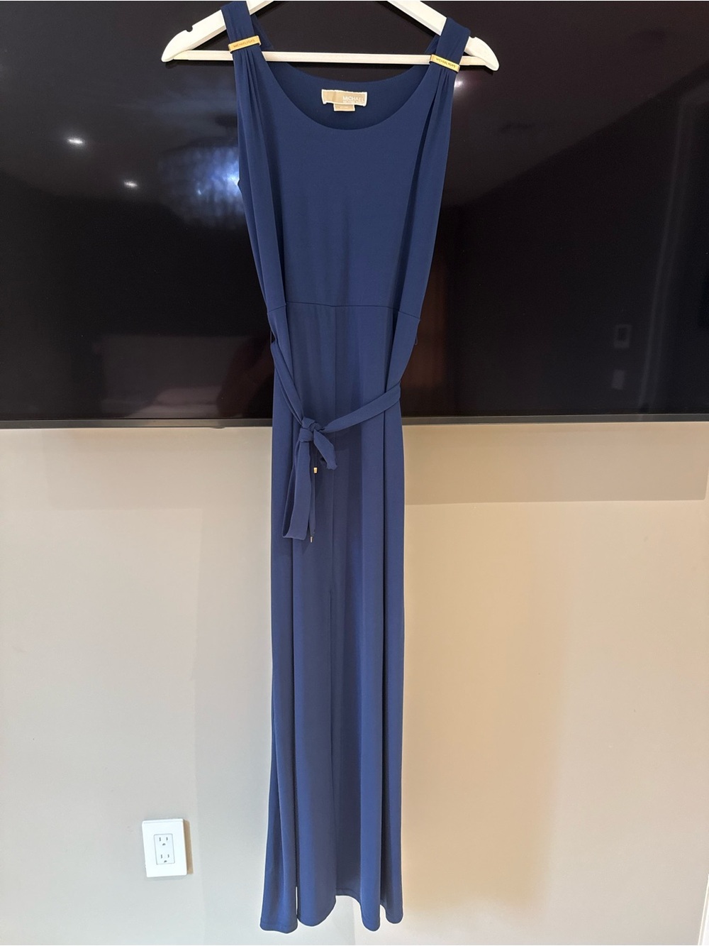 Michael Kors Navy Sleeveless Wide-Leg Jumpsuit with Waist Tie